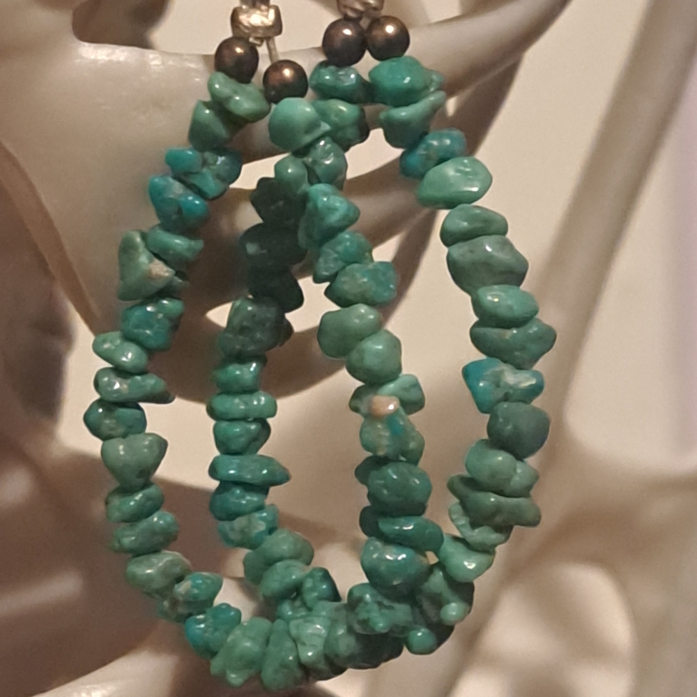 Vintage Handmade,Turquoise Beaded Nugget Drop Earrings